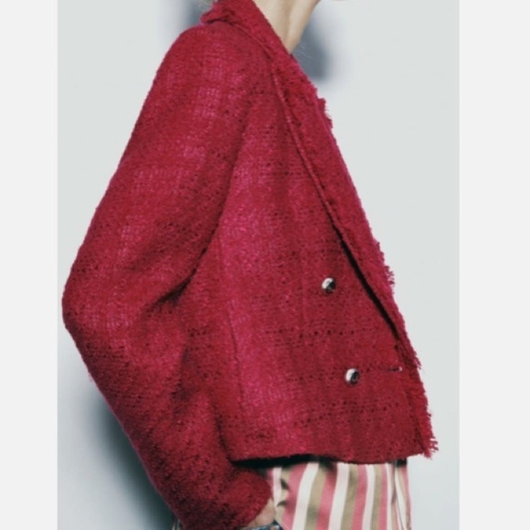 Zara Textured Blazer Frayed Lapel Fuschia XS - Picture 9 of 9